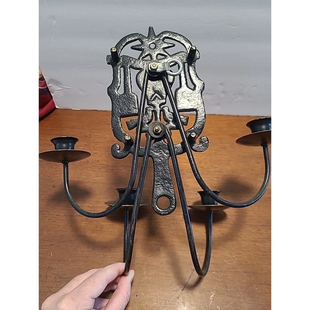 Vtg Pennsylvania Dutch Brass Trivet Wall Sconce 4‎ Candle Holder Unique Decor